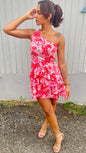 Ruffle Slit Flower Print Dress