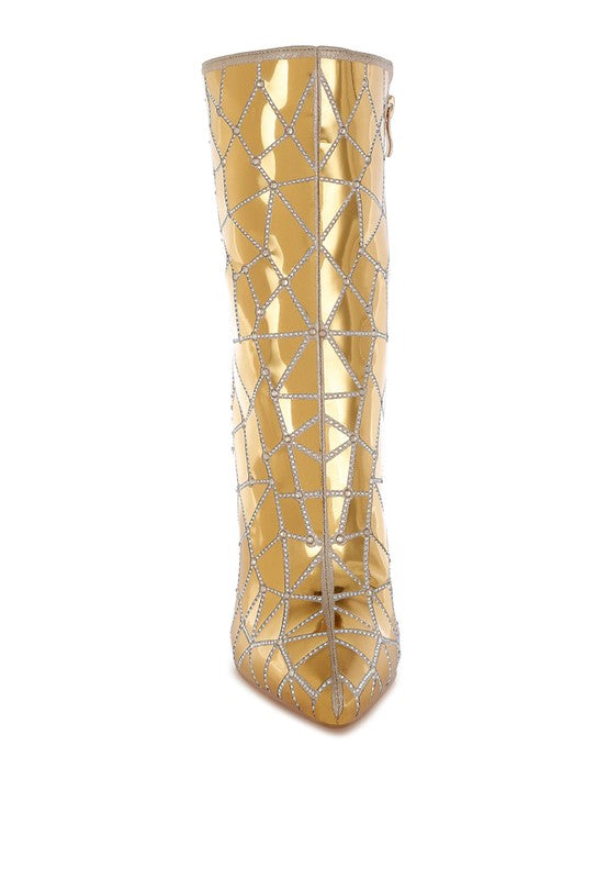 Echostage Rhinestones Embellished Metallic Boots