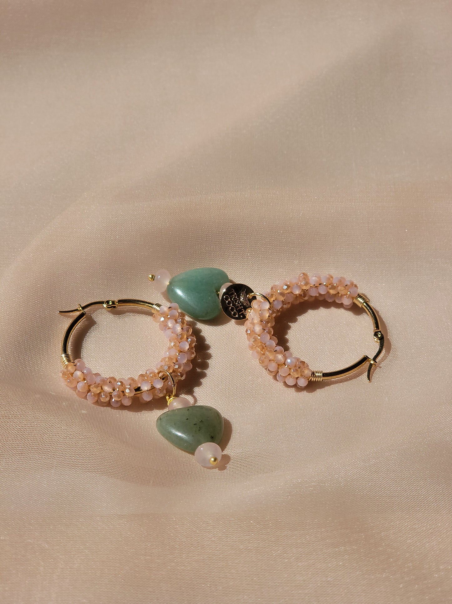 Jade heart hoops