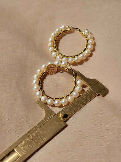 Golden Pearl Hoops