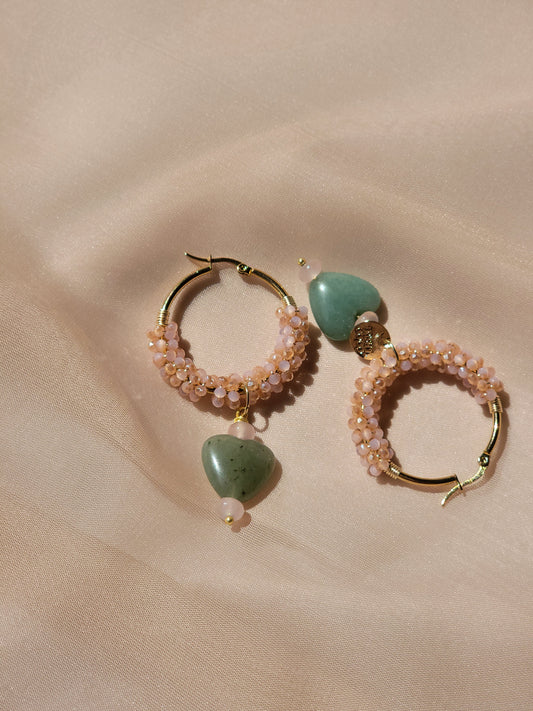 Jade heart hoops