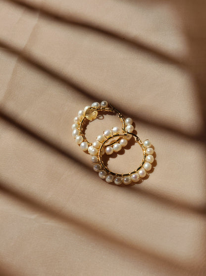 Golden Pearl Hoops