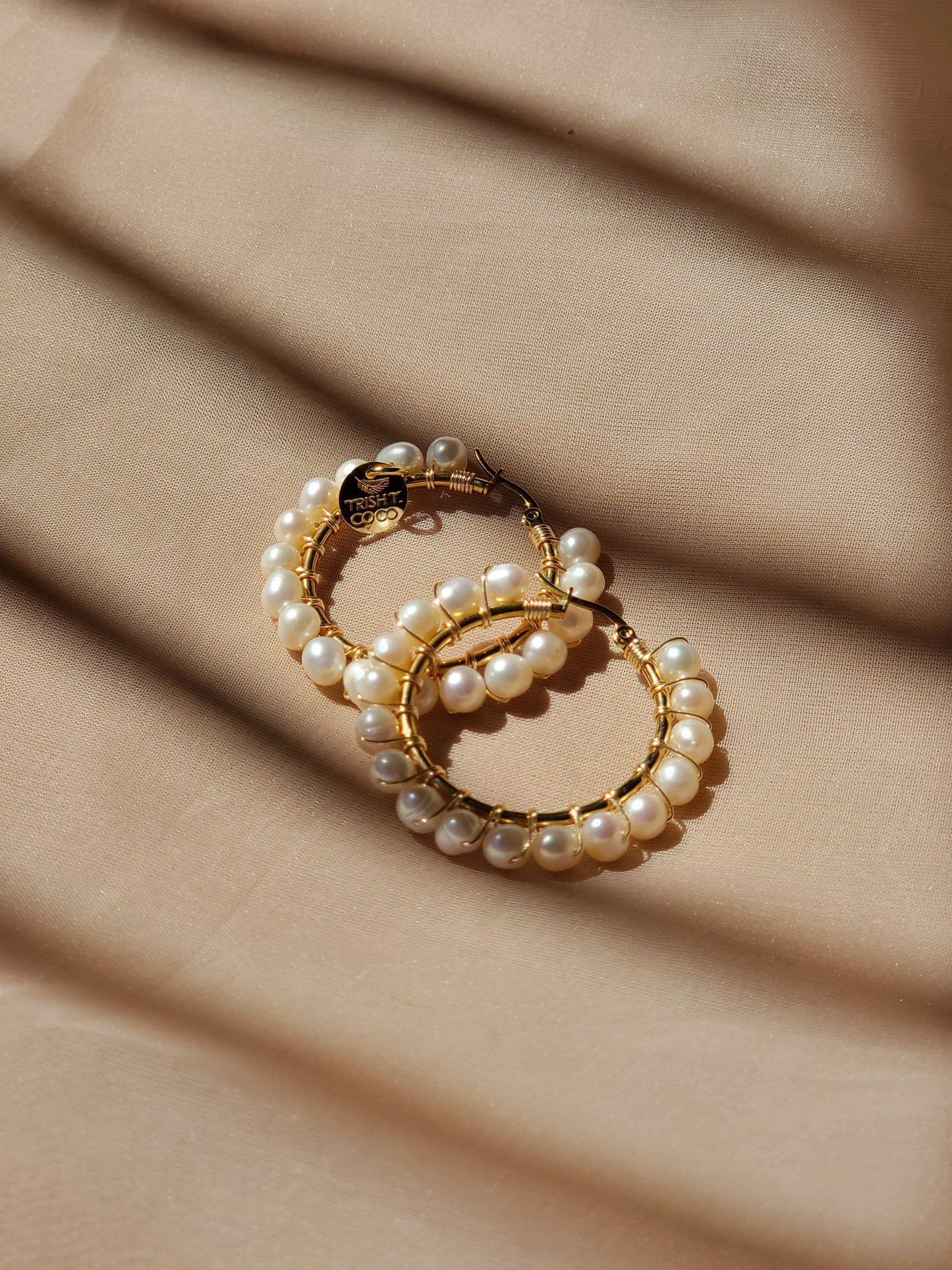 Golden Pearl Hoops