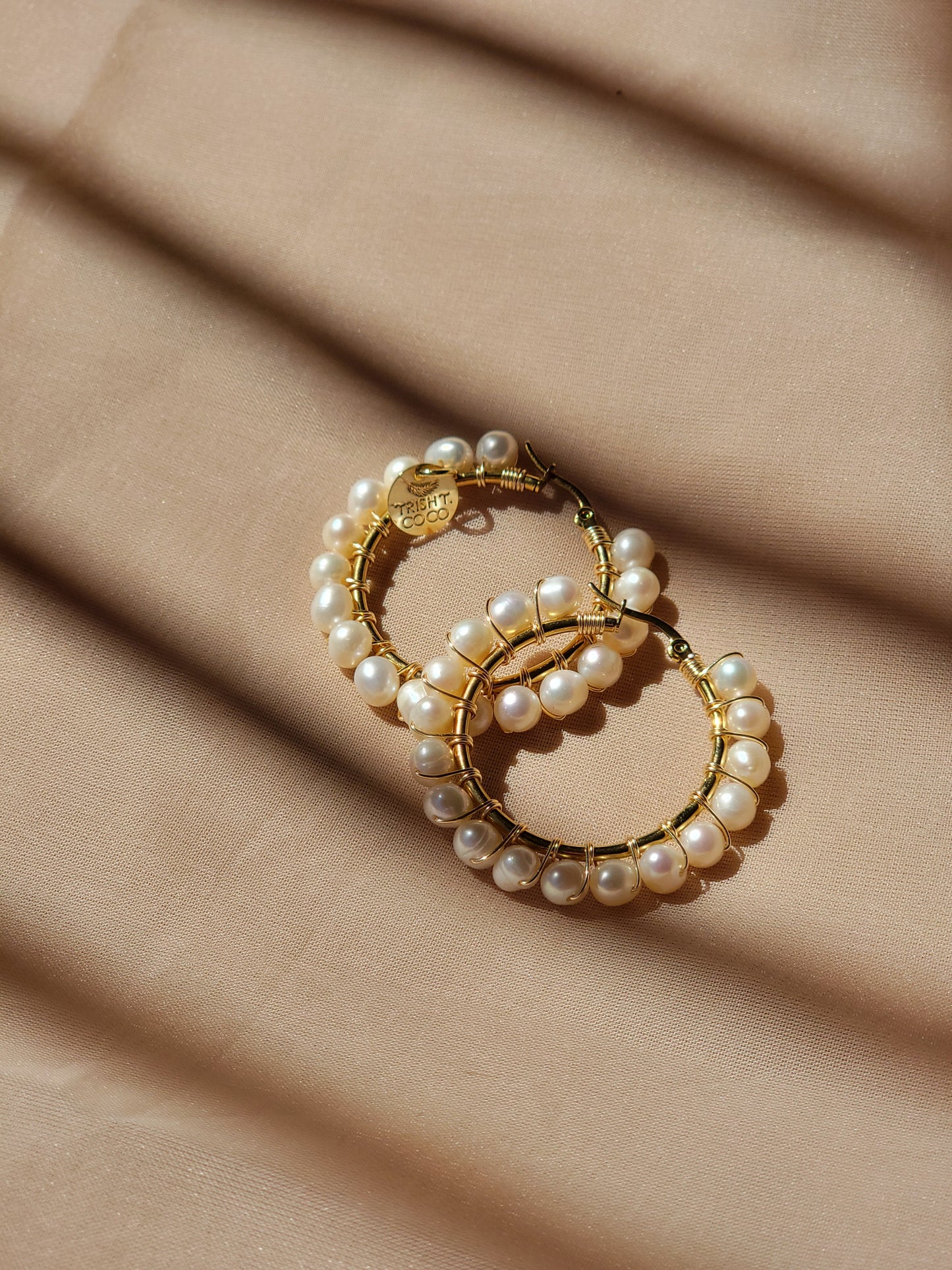 Golden Pearl Hoops