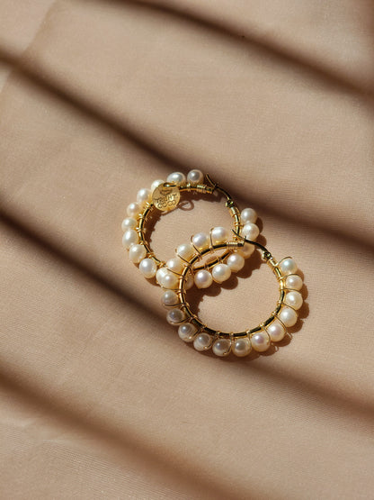 Golden Pearl Hoops