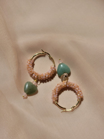 Jade heart hoops