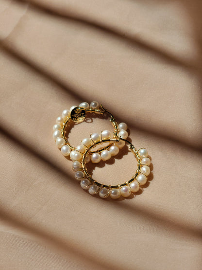 Golden Pearl Hoops