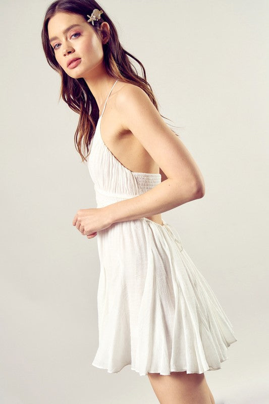 LACE TRIM WITH BACK DRAWSTRING DRESS