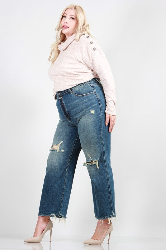 PLUS SIZE DISTRESSED DAD JEANS