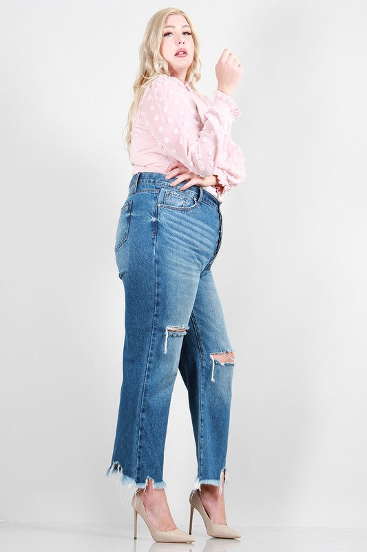 PLUS SIZE DAD JEANS W/ INNER SIDE BUTTON FLY