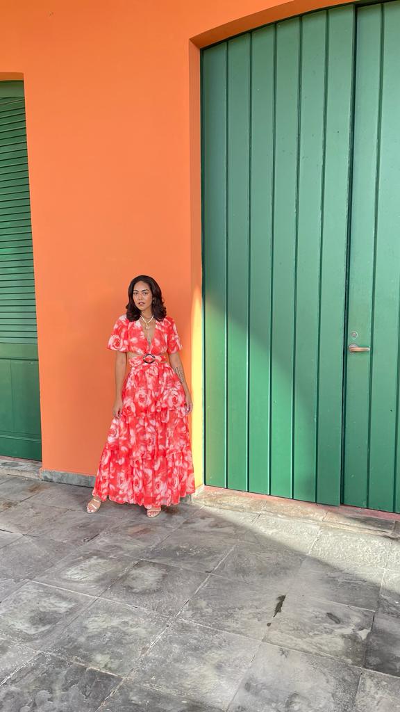 Orange Floral Maxi Dress